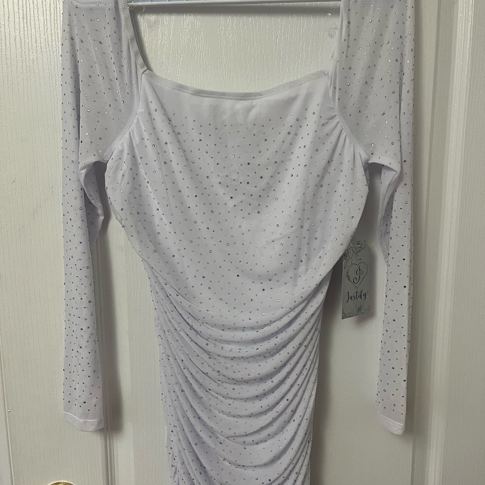 Justify Silver Ruched Cut Out Long Sleeve Dress